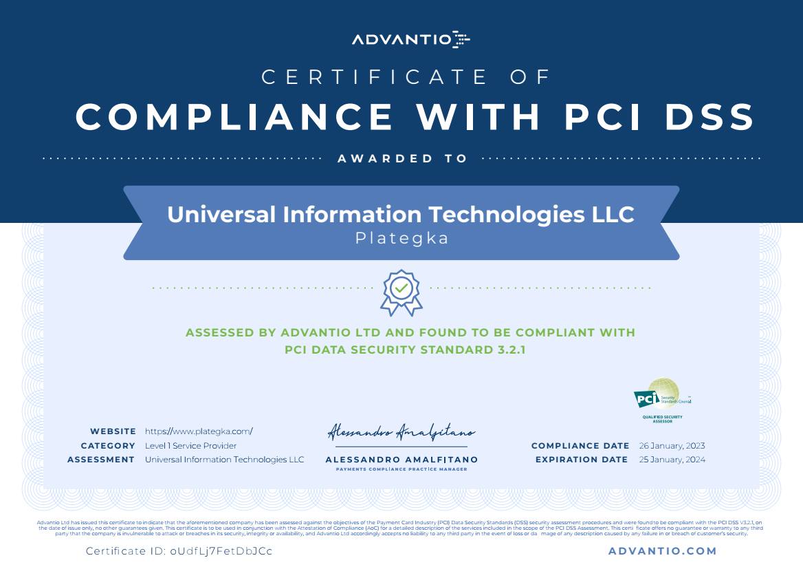 PCI DSS v.3.2.1 Certificate