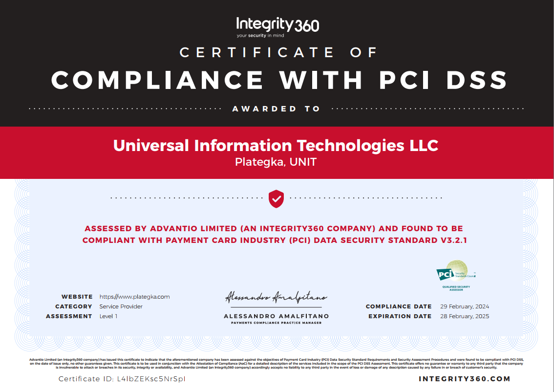 PCI DSS v.3.2.1 Certificate